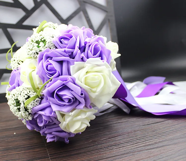 2017 Bouquet Couverture 5 Couleurs Champagne Rose Violet Vert Clair Roses Bouquets De Mariée pour Les Mariages et La Saint-Valentin