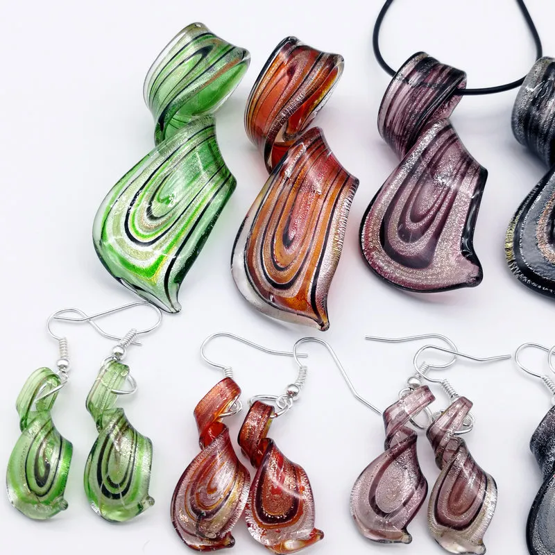 Twist Mix Colors Murano Lampwork Glass Necklace Earring Jewelry Set, Fashion Jewelery Set, Murano Jewelry Set