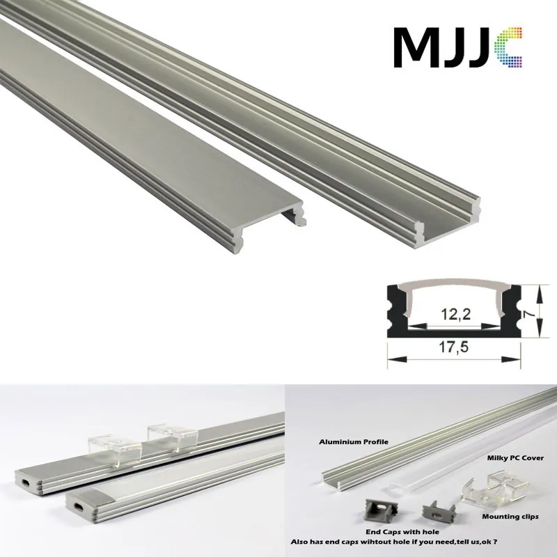 Mjjc-lp1707 1m LED aluminiumprofil Genomskinlig mjölkig frostat PC-lock för LED-flexibel remsa LED-styvremsa upp till 12 mm bredd