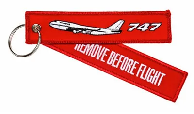 747 Entfernen Sie vor Flug Gepäck -Tag Zipper Pull gewebte Stickstärke Keychain 13 x 2,8 cm lot266y