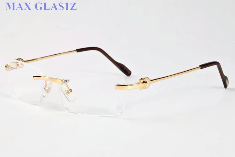 hommes femmes rectangle lunettes sans monture nouvelle mode sport métal corne de buffle lunettes de soleil lentille claire lunettes de soleil viennent avec boîte et étuis