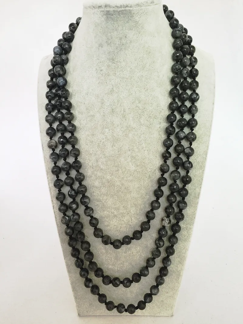 ST0323 Fancy Black Stone Necklace Making 72 inch long necklace larvikite stone knotted necklace for women boho jewelry