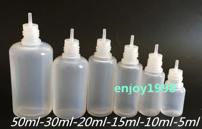 İğne Şişe 5ml 10ml 15ml 20ml 30ml 50ml ÇOCUK Korumalı Kapaklı Yumuşak Damlalıklı şişeler En sıvı vape suyu şişelerini toptan saklayın