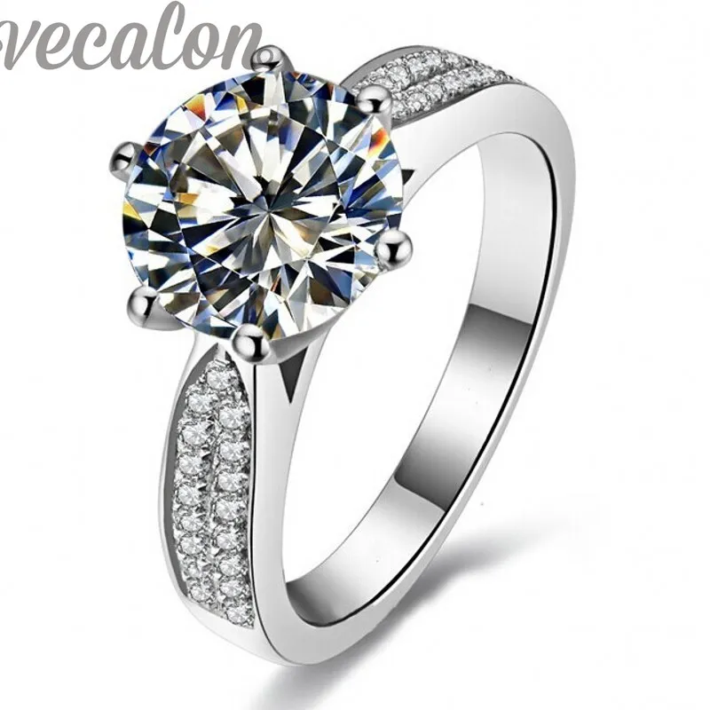 Vecalon Modering Solitaire Round 4ct Cz Diamantring 14KT Vitguld Fylld Kvinnor Förlovningsring Vigselring Sz 5-11