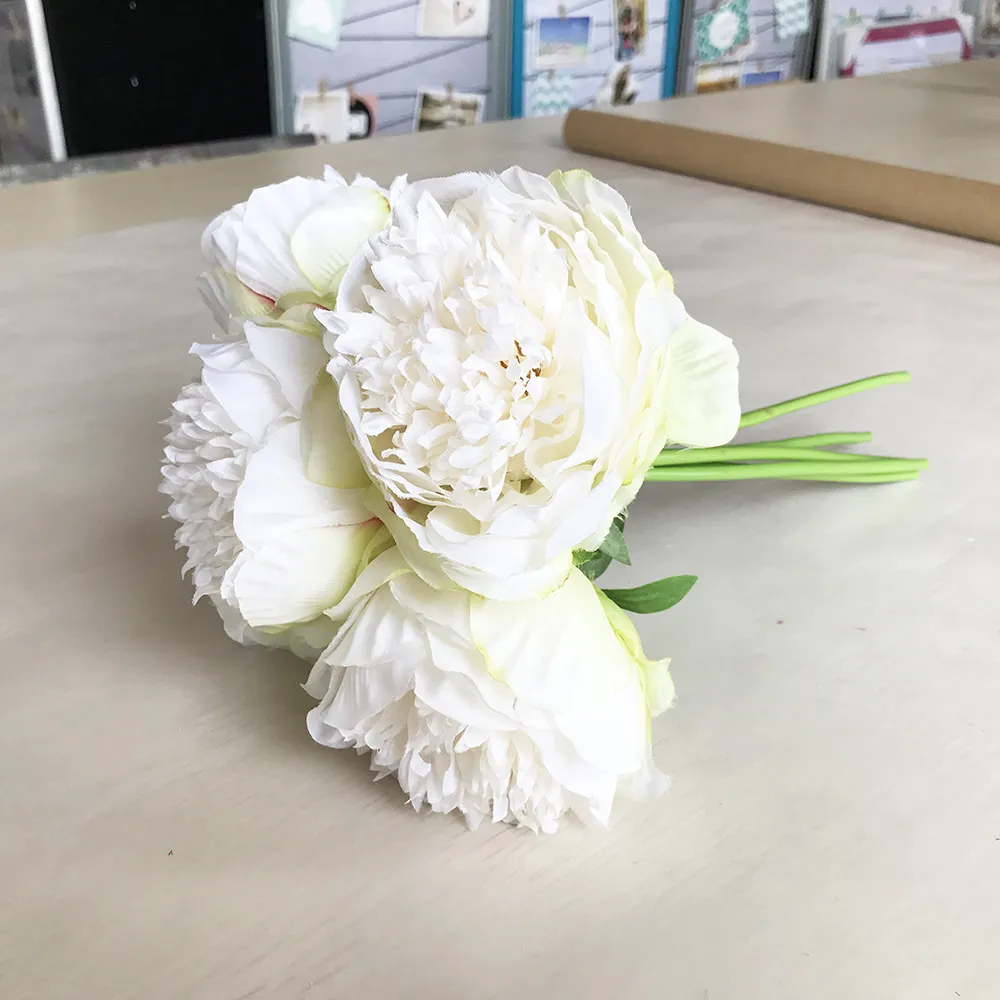 Künstliche Blumen im Großhandel, handgebundene Pfingstrosen mit fünf Köpfen, Hochzeit, dekorative Pflanzensimulation im europäischen Stil, Pfingstrosen-Tee