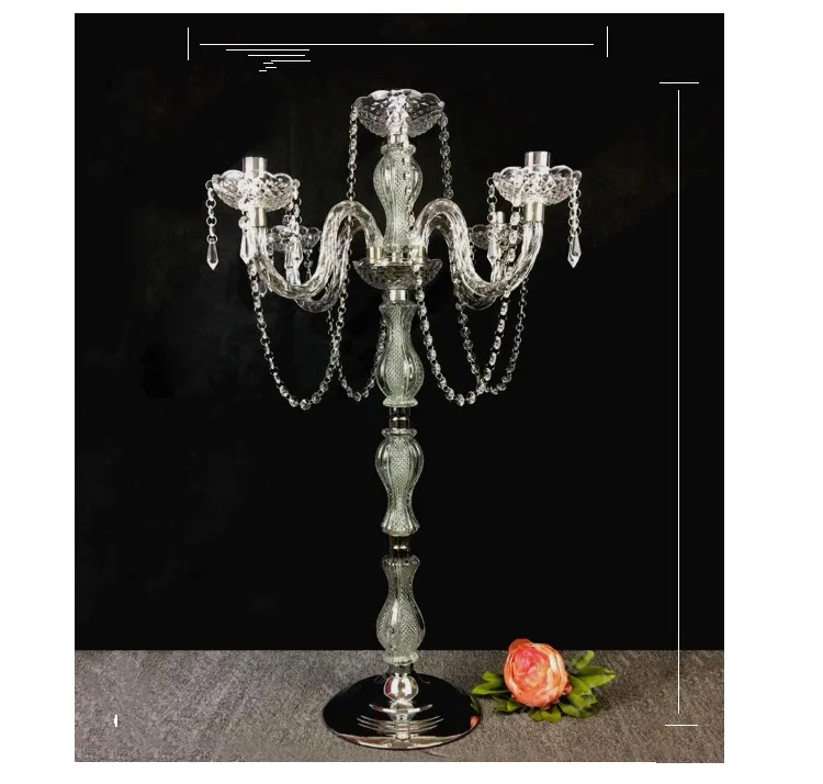 Candélabres en acrylique à 5 bras de 90cm de haut avec pendentifs, bougeoir de mariage, pièce maîtresse de Table