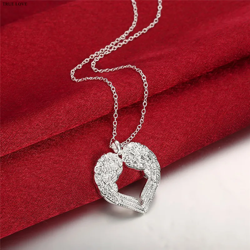 Fashion Jewelry Angel Wings Pendant Necklace 925 Silver Heart Top Quality Pretty Birthday Gift hot