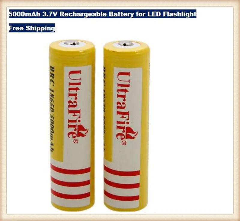 Ultrafire 18650 Batteries 5000mAh 3.7V Rechargeable Battery for LED Flashlight Free Shipping