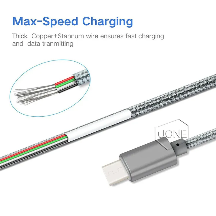 USB Type C Cable Metal Housing Braided Durable Tinning High Speed Charger Micro for Android Devices