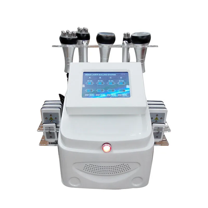 6 in 1 Lipo Laser Slimming Machine Lipo Cavitation Ultrasound Tripolar Fourpolar Sixpolar RF Radio Frequency Vacuum Therapy For Face Body