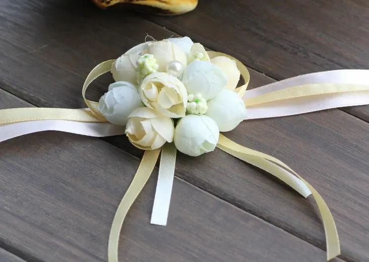 신부 손목 꽃 자매 손 꽃 신랑 Boutonniere 최고의 남자 그랜트 파티 웨딩 꽃 파티 컵 의자 장식 선물