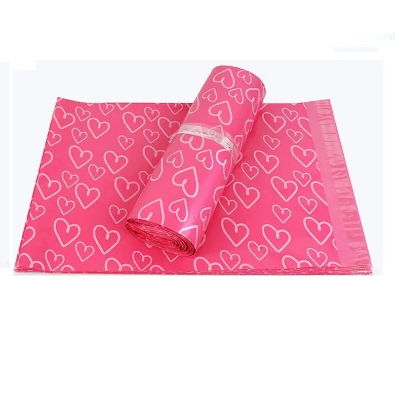 28 * 42cm rosa hjärta mönster plastpostpostpassar Poly Mailer Självförseglingsmailer Packaging Envelope Courier Express Bag LZ0736