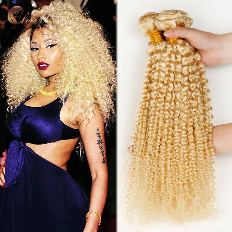 Irina Beauty Brazilian Curly Hair Extensions # 613 Blond ryska hår 3st 8-32inch Afro Kinky Curly Hair Weaves