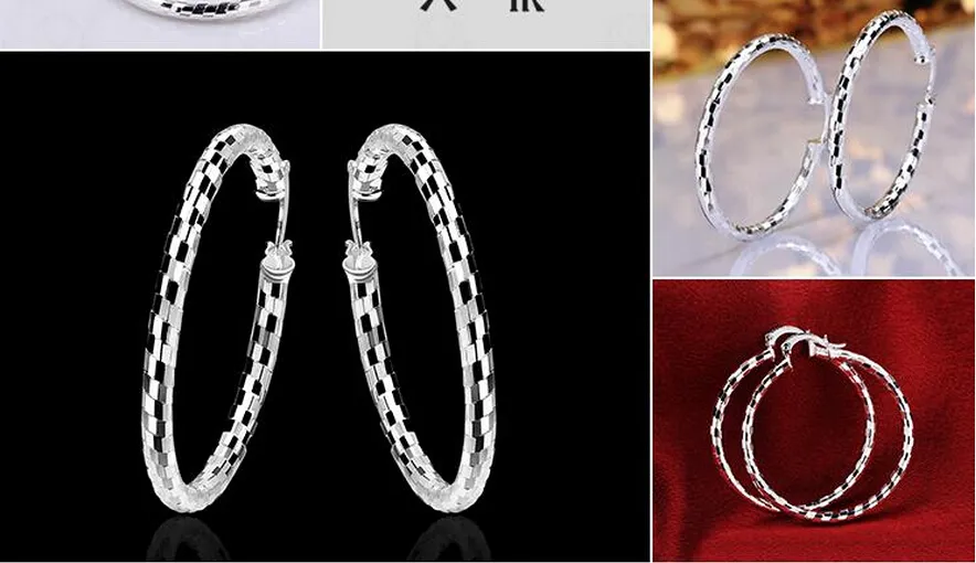 / Smycken Högkvalitativ plätering 925 Sterling Silver Ear Hoop Örhängen Mode gåvor 40mm Snakeskin Hyperbole Big Ear Ring