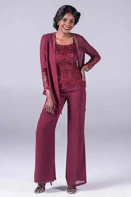 New Arrival Lace Mother Of The Bride Pant Suits With Jackets Cheap Sequined Wedding Guest Dress Plus Size Chiffon Mothers Groom Dresses