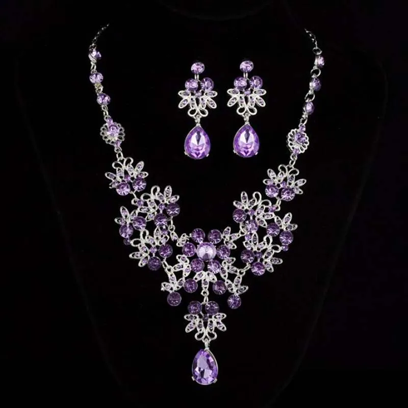 Ensemble de boucles d'oreilles et collier en cristal strass, goutte d'eau, ensemble de bijoux de mariée pour fête de mariage, accessoires de fête pour femmes et filles