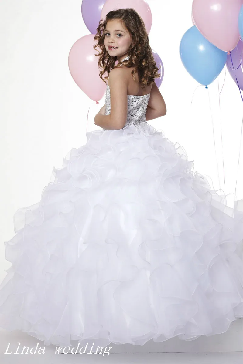 Robe de concours de couleur blanche pour fille robe de bal princesse organza perlée fête cupcake robe de bal pour jeune fille courte jolie robe petit enfant