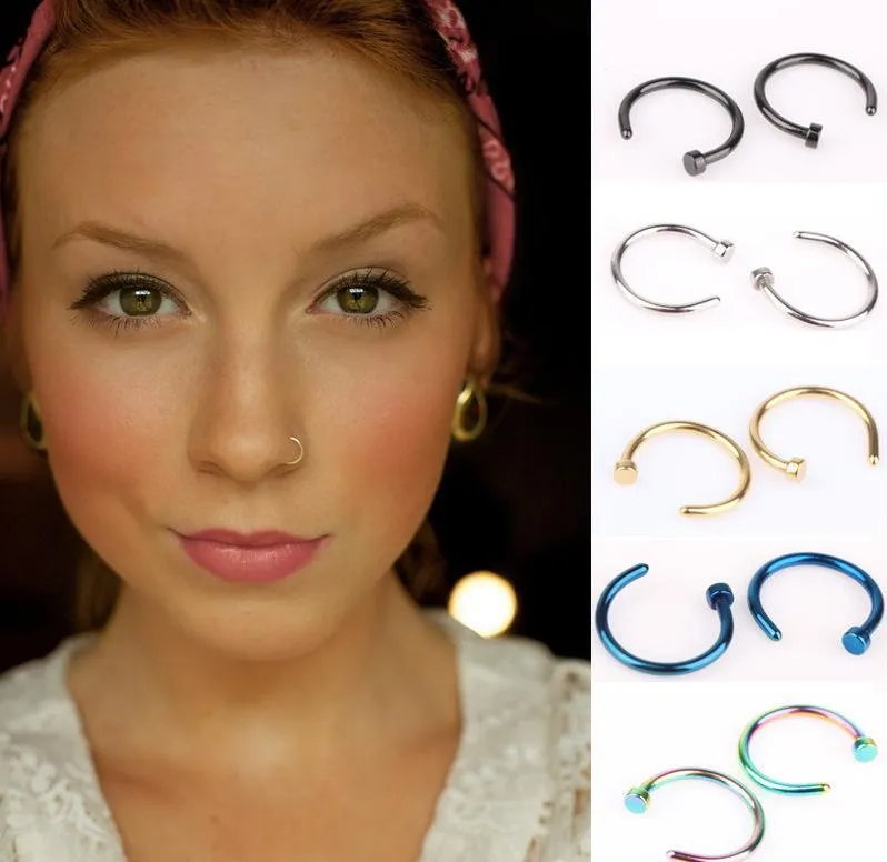 Modne pierścienie Nose Body Piercing Biżuteria Moda Biżuteria Ze Stali Nierdzewnej Nos Open Hoop Pierścień Kolczyk Studki Fałszywe pierścienie Nose Pierścienie