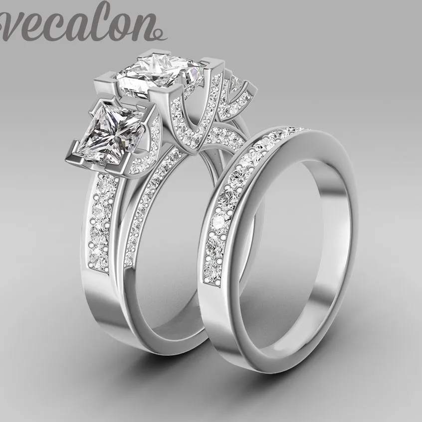 Vecalon Handmade Moda Pierścień Ślub Band Pierścień Dla Kobiet 6CT CZ Diamond Ring 925 Sterling Srebrny Pierścień Palca Zaręczyny