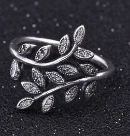 Blad kristallen ring voor vrouwen 925 verzilverd schattig meisje koreaanse stijl sieraden mode gift groothandel goede kwaliteit