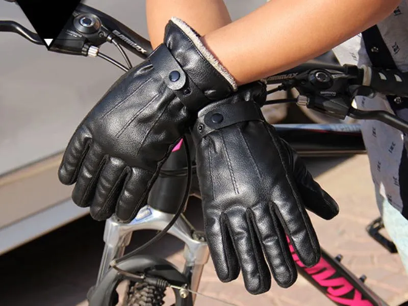 Guantes cálidos antideslizantes gruesos de PU para hombre de invierno al aire libre ciclismo motocicleta algodón cinco dedos guante de punto empalme al por mayor