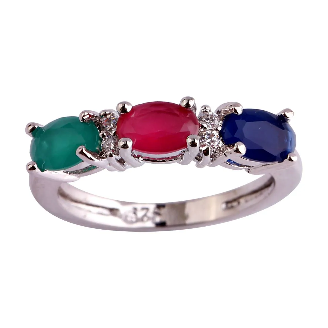 Jewelry Lab Ruby Emerald Sapphire 18K Oro blanco plateado Anillo de moda de plata Tamaño 6 7 8 9 10 11 12 Envío gratis al por mayor