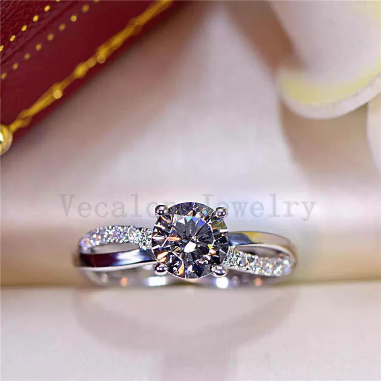 Vecalon 2016 fashion Engagement wedding ring Set for women 1ct Simulated diamond Cz 925 Sterling Silver Female Band ring R200