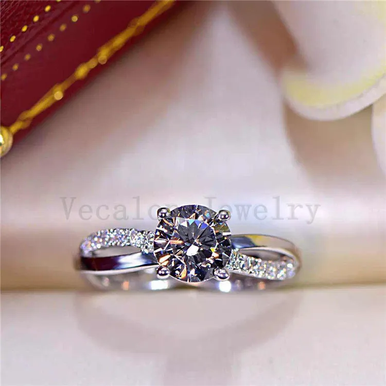 Vecalon 2016 Fashion Engagement Wedding Ring Set för Kvinnor 1CT Simulerad Diamond CZ 925 Sterling Silver Kvinna Band Ring R200