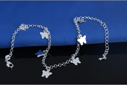 Bracelets de cheville en argent Sterling 925 pour femmes, bijoux usinés en forme de papillon, breloques pour bracelets 7108062