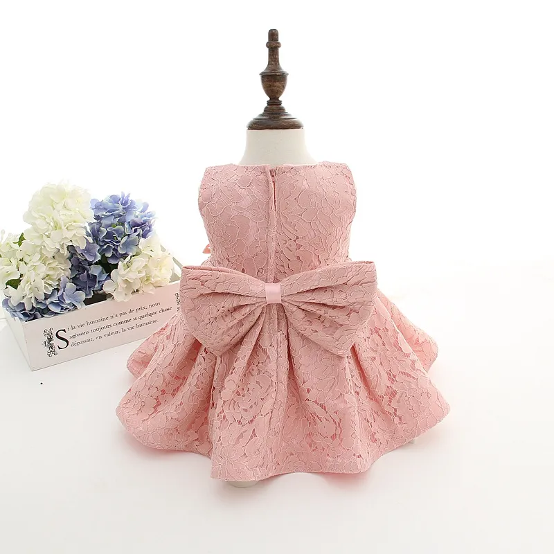 Newest Infant Baby Girl Birthday Party Dresses Baptism Christening Easter Gown Toddler Princess Lace Flower Dress for 0-2 Years