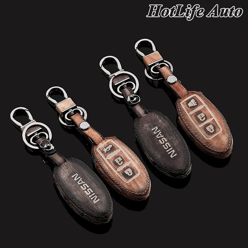 Couro genuíno Car Keychain Key Case Cover para 2014 Nissan Tiida Qashqai X-Trail Livina ensolarado Sylphy Teana Car Acessórios Key