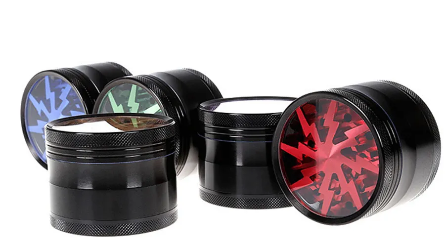 63mm 4 pc LV630 Iluminação De Alumínio Tooth herb Grinder CNC metal Moedor de Tabaco Claro Top Window Fumar Moedor PK Sharpstone moedor