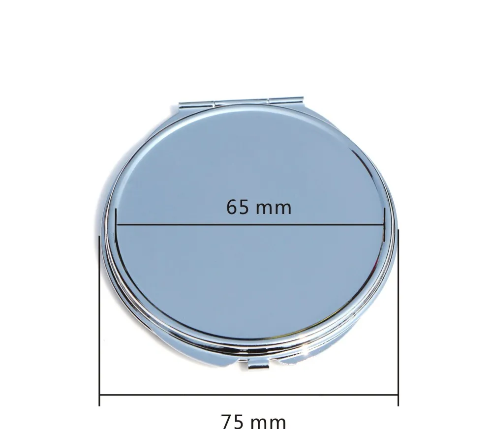 Caja del espejo de 75 mm en blanco espejos compactos de plata cosmético del bolsillo de DIY Personalizar Grabado # 18122-1