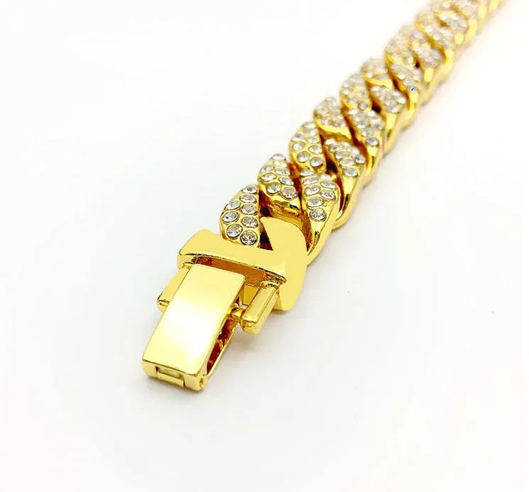 Bracelet à maillons cubains en diamant simulé de luxe pour hommes Bracelet cubain Miami plaqué or de haute qualité pour hommes bijoux Hip Hop