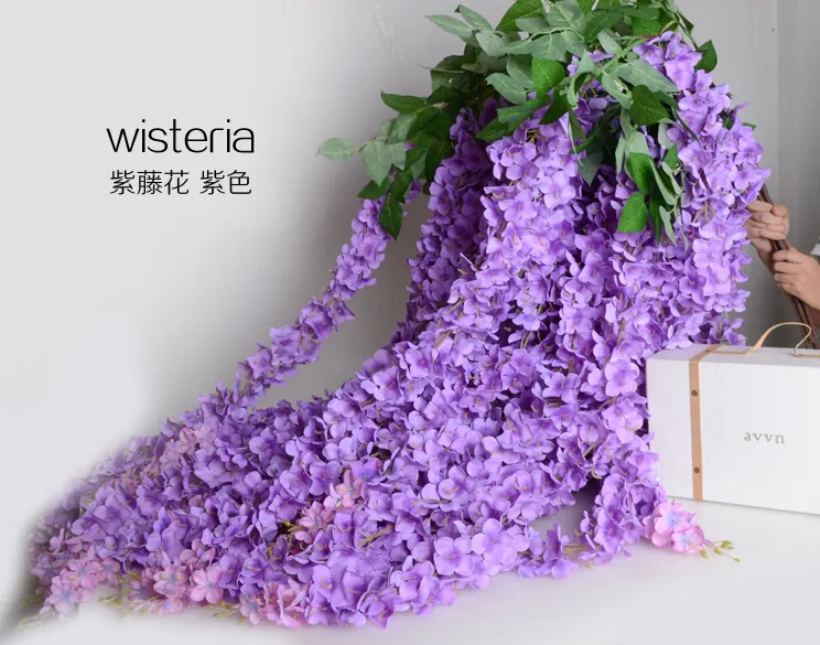 Flores artificiais longo Wisteria flor Vine Rattan flor de seda 1,64 metros para Centerpieces casamento Detalhes no jardim ornamento Início