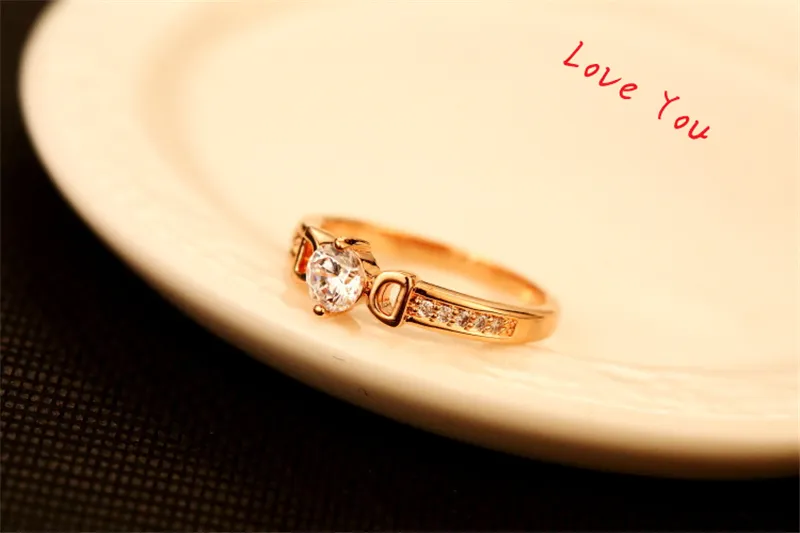 Luxury Cubic Zirconia Ring for Women Fashion Korean Letter Double D Crystal Charm Rings 18K Rose Gold Plated Finger Jewelry Weddin308T