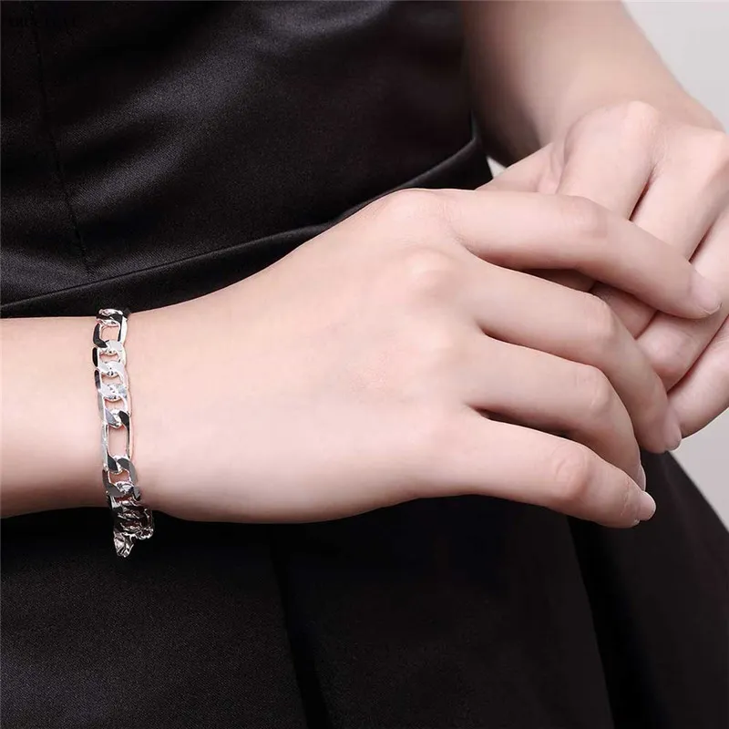 De haute qualité en argent sterling 925 plaqué Figaro chaîne bracelet 8MMX20CM mode homme bijoux prix bas en gros livraison gratuite