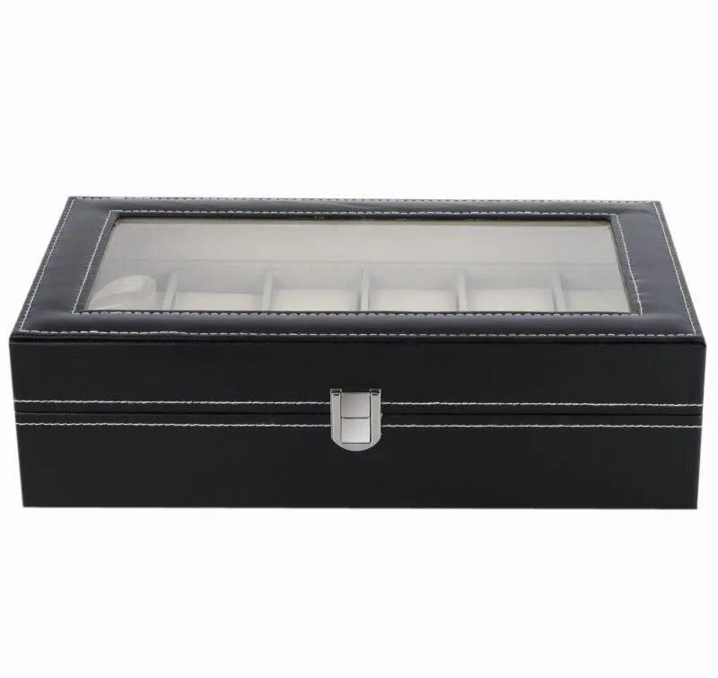 Top Quality Brand Pu Leather Watch Display Case Jewelry Collection Organizer Box 12 GRID Slots Watches Display Storage Square Box 2610