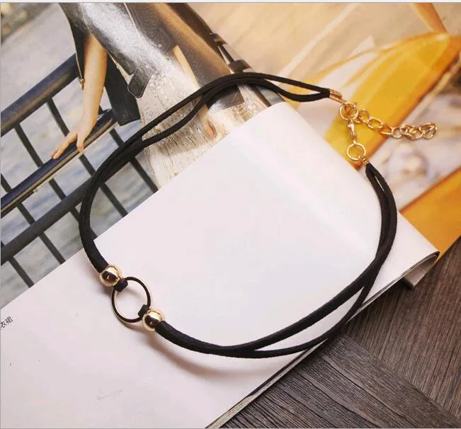 Punk Japan Leather Chokers Fashion Simple 2 layered Collar Necklaces for Women Circle Clasps Charms Korean Jewelry 