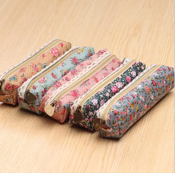 Flower Floral Pencil Pen Canvas Case Cosmetic Small Makeup Tool Bag Storage Pouch Borsa stampa studente matita cancelleria