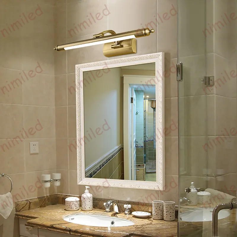 nimi1127 9W 11W Américain Antique Cuivre Rétro Miroir Appliques Murales Salle De Bains Miroir Lumière Cabinet Éclairage Étanche LED Lampe Make265C