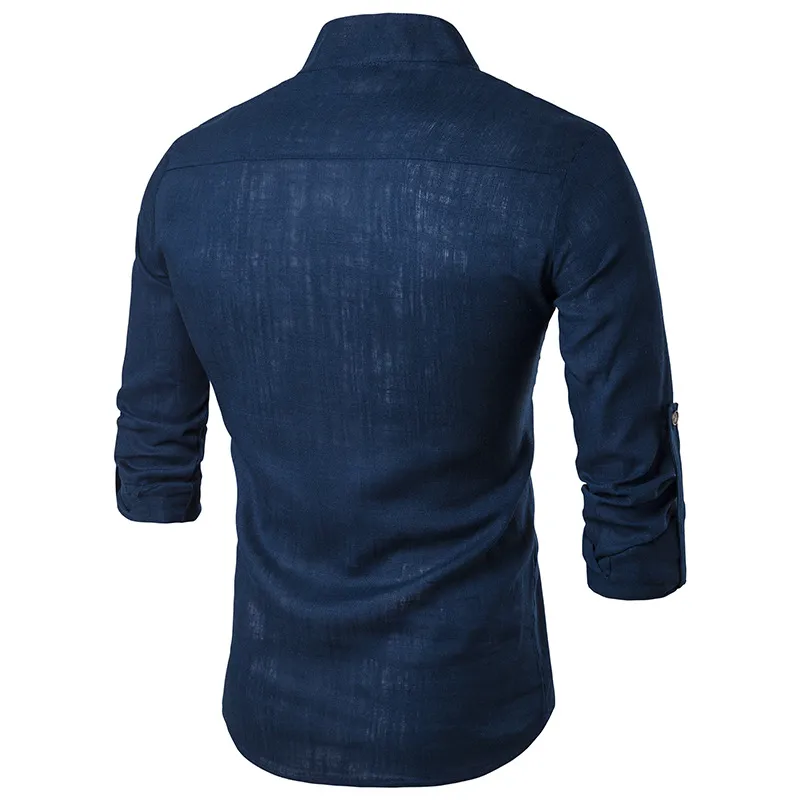 Solide décontracté lin hommes chemises hommes à manches longues chemises habillées chemise en coton hommes chemise grande taille Slim Fit Homme