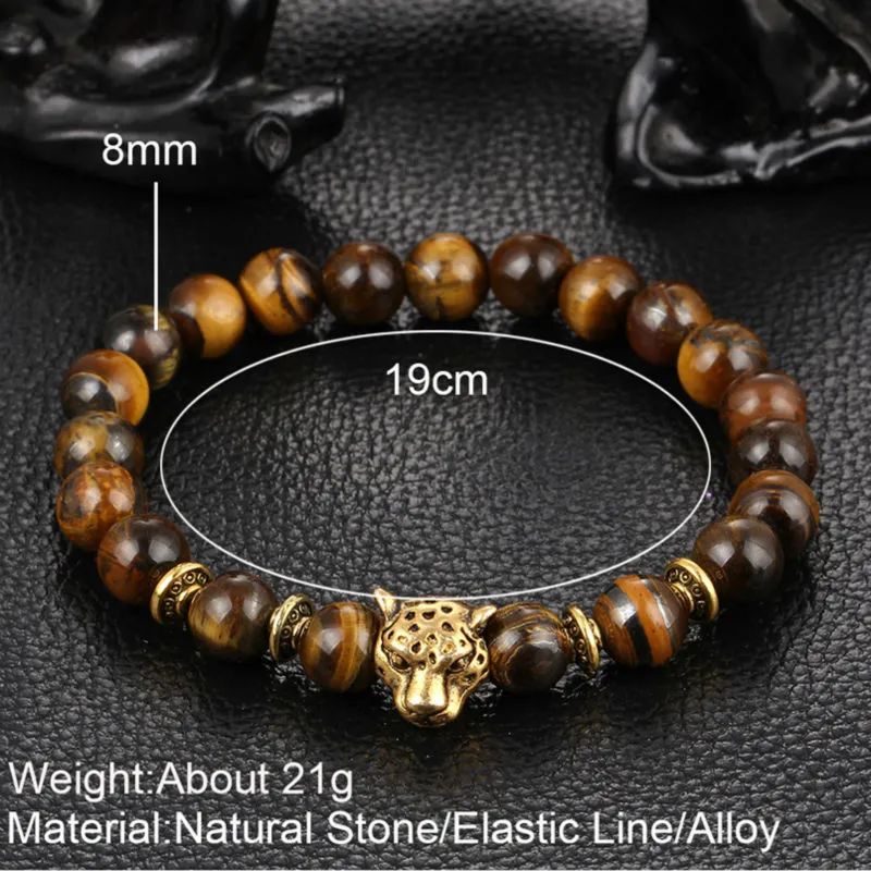 Wholesale-Wholesale Antique Silver Plated Buddha Leopard head Bracelet Lava Natural Stone Beaded Bracelets For Men Women Pulseras Hombre