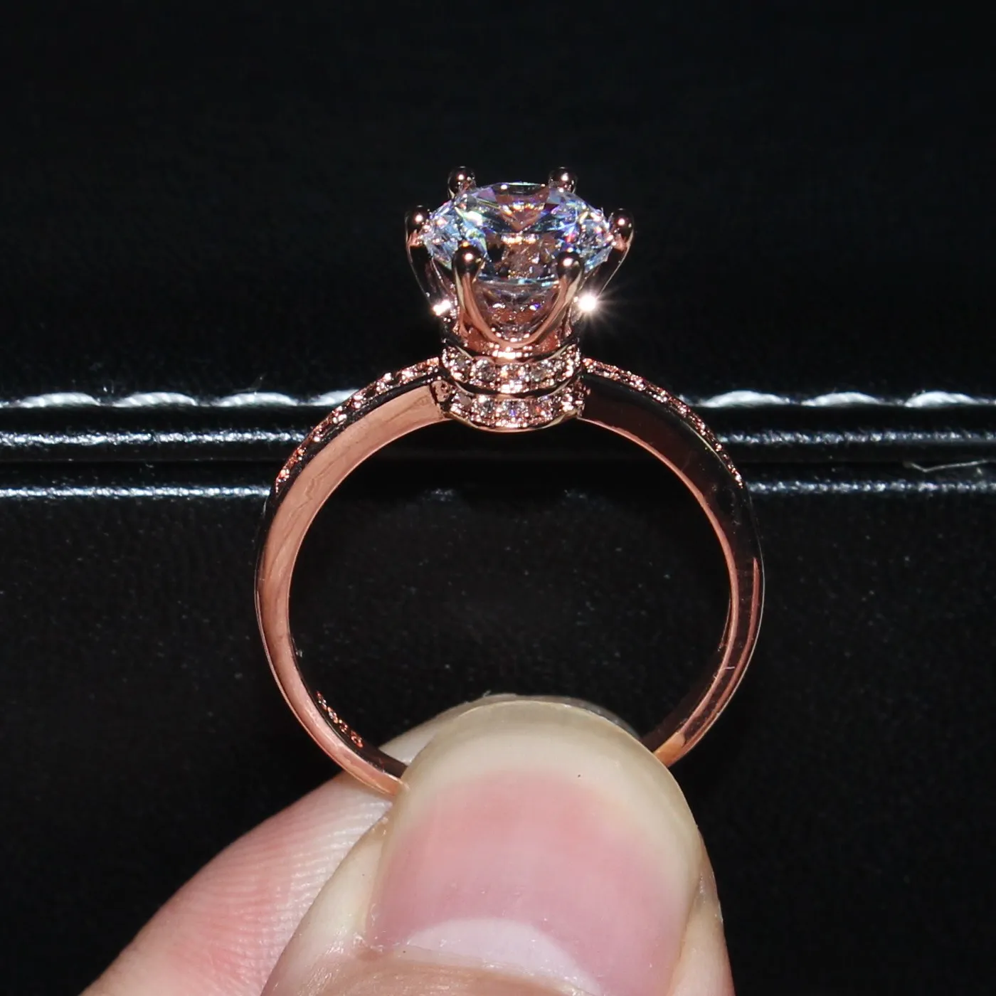 2016 새로운 디자인 패션 쥬얼리 럭셔리 여성 약혼 반지 925 스털링 실버 로즈 골드 5A 지르콘 웨딩 왕관의 보석 반지