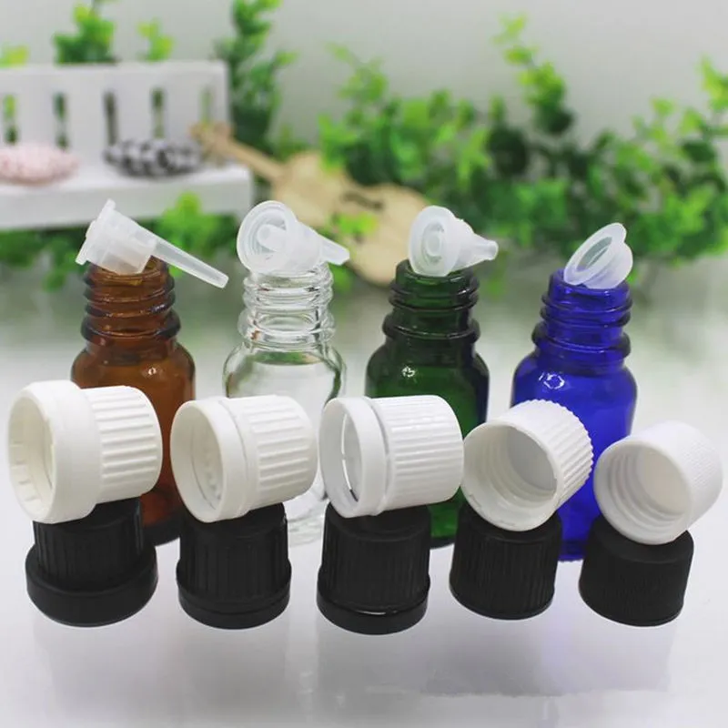 10ml Small Brown clear green blue Glass Bottles Vials With Amber Glass Essential Oil Bottle plastic cap F20172030