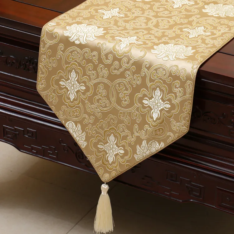 Luxury Silk Flower Table Runner Short, Happy Brocade With High Quality Dining Placemat 150x33cm