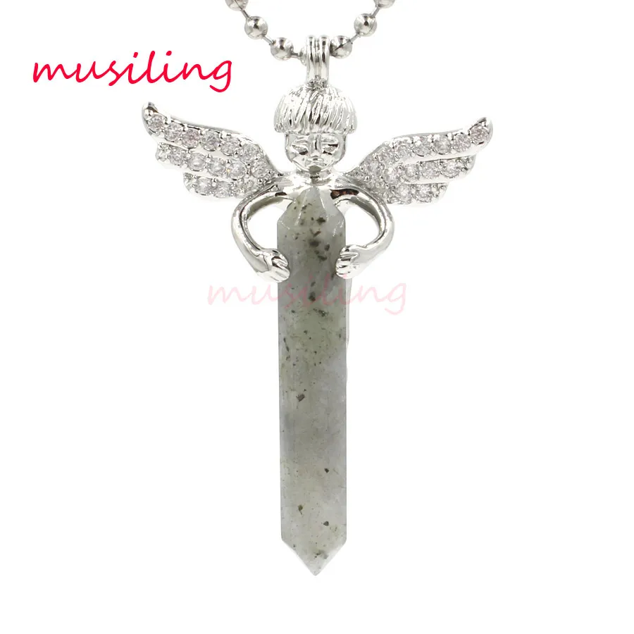 musiling Jewelry Fairy Hexagon Prism Angel Pendant Necklace Chain Pendulum Natural Stone Reiki Charms Fashion Jewelry For Women