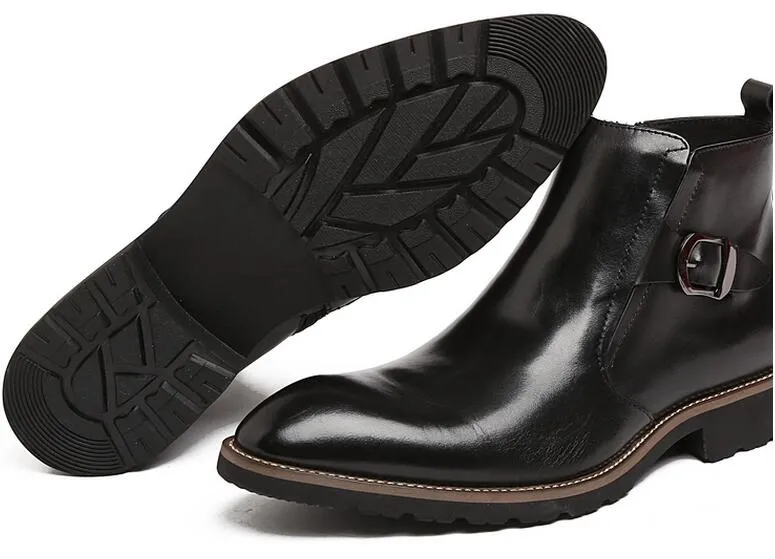 Moda de luxo italiano cowboy mens botas de couro preto ocasional tornozelo bota homens sapatos masculinos para escritório de negócios de inverno