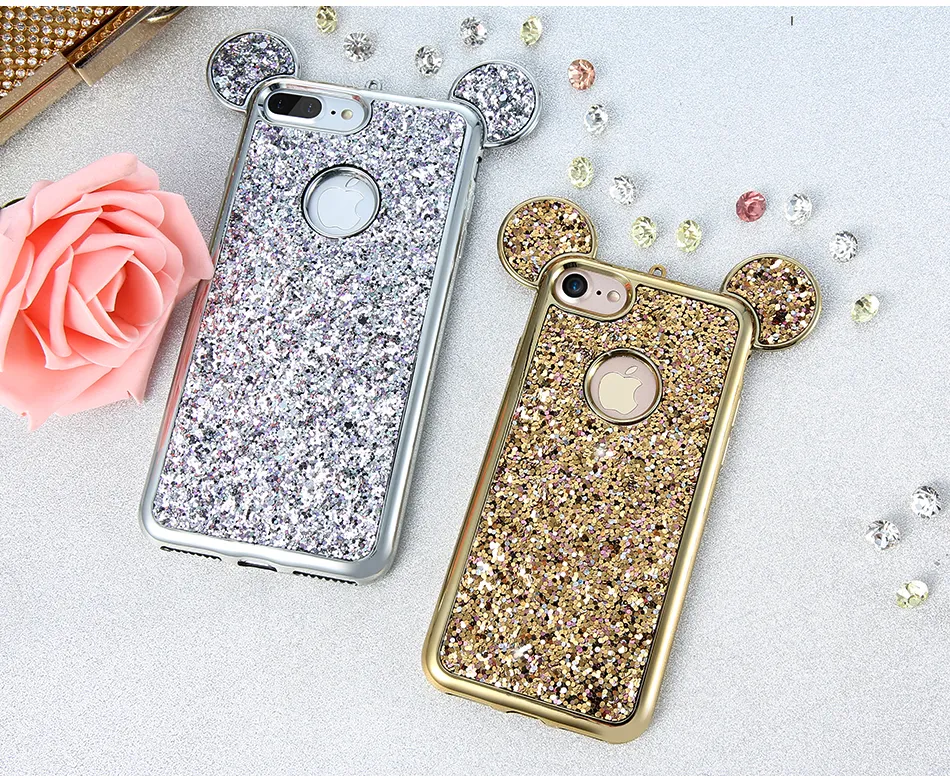 Bling Silicone Case para iPhone 6 6s 7 7 mais capa 3d desenho animado padrão ultra fino caso para iphone7 iphone 5 5s SE