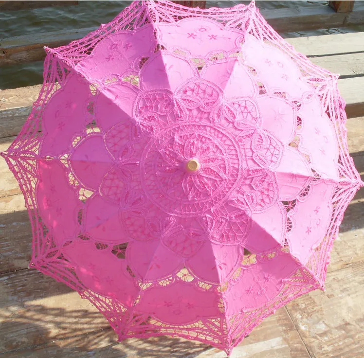 Buntes Baumwollbrautparasol handgefertigt Battenburg Spitze Stickerei Sun Regenschirm Elegante Hochzeitsfeier Dekoration Regenschirm